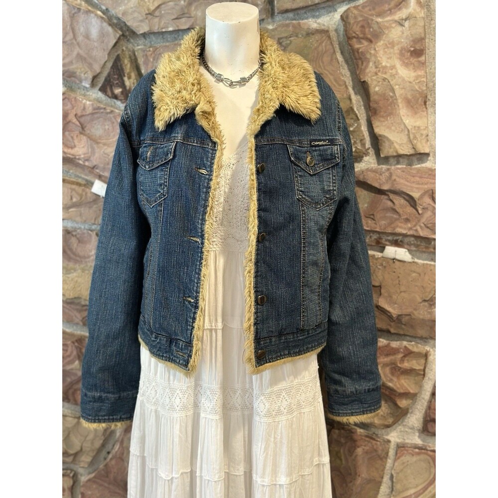 Vintage 90s Clash  Sherpa Trucker Jacket Sz L  Y2K Grunge Indie Cowgirl laganloo